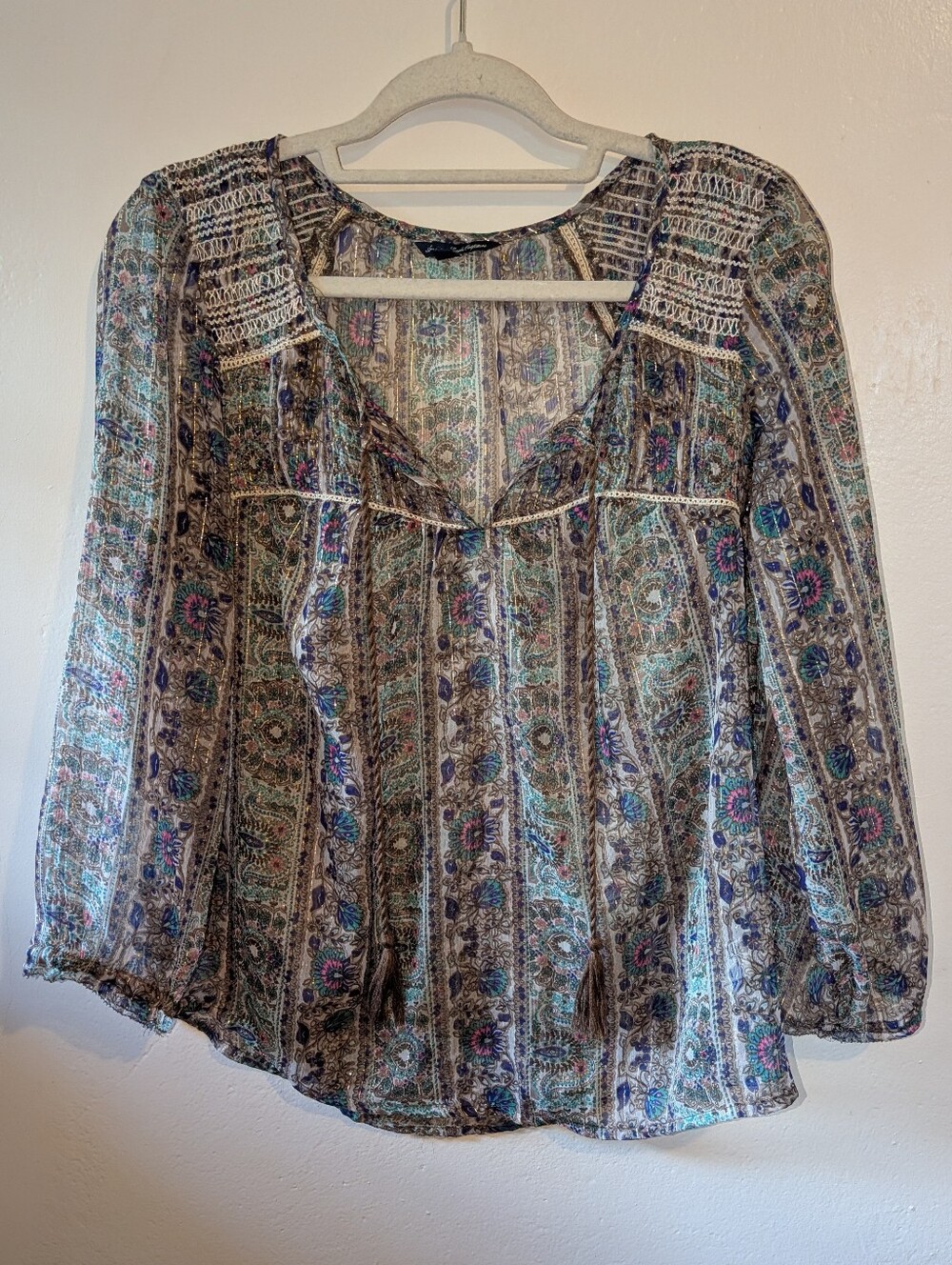American Eagle Outfitters Sheer Paisley Peasant Blouse Size M